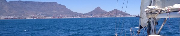 Cape Town, Table Mountain and the Lion's Head as viewed from the sea.
